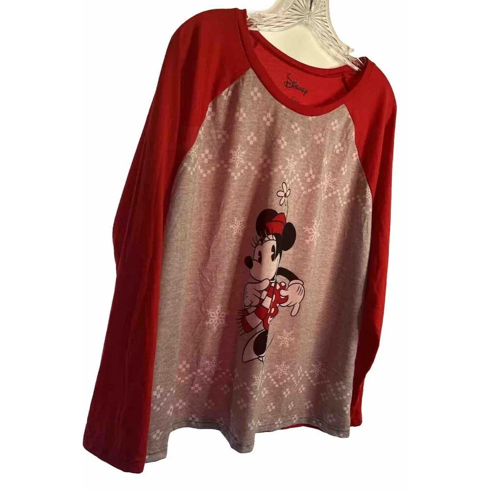 Disney Minnie Mouse Long Sleeve Pajama Top Women’s 2XL Holiday Christmas Snow - Picture 3 of 6